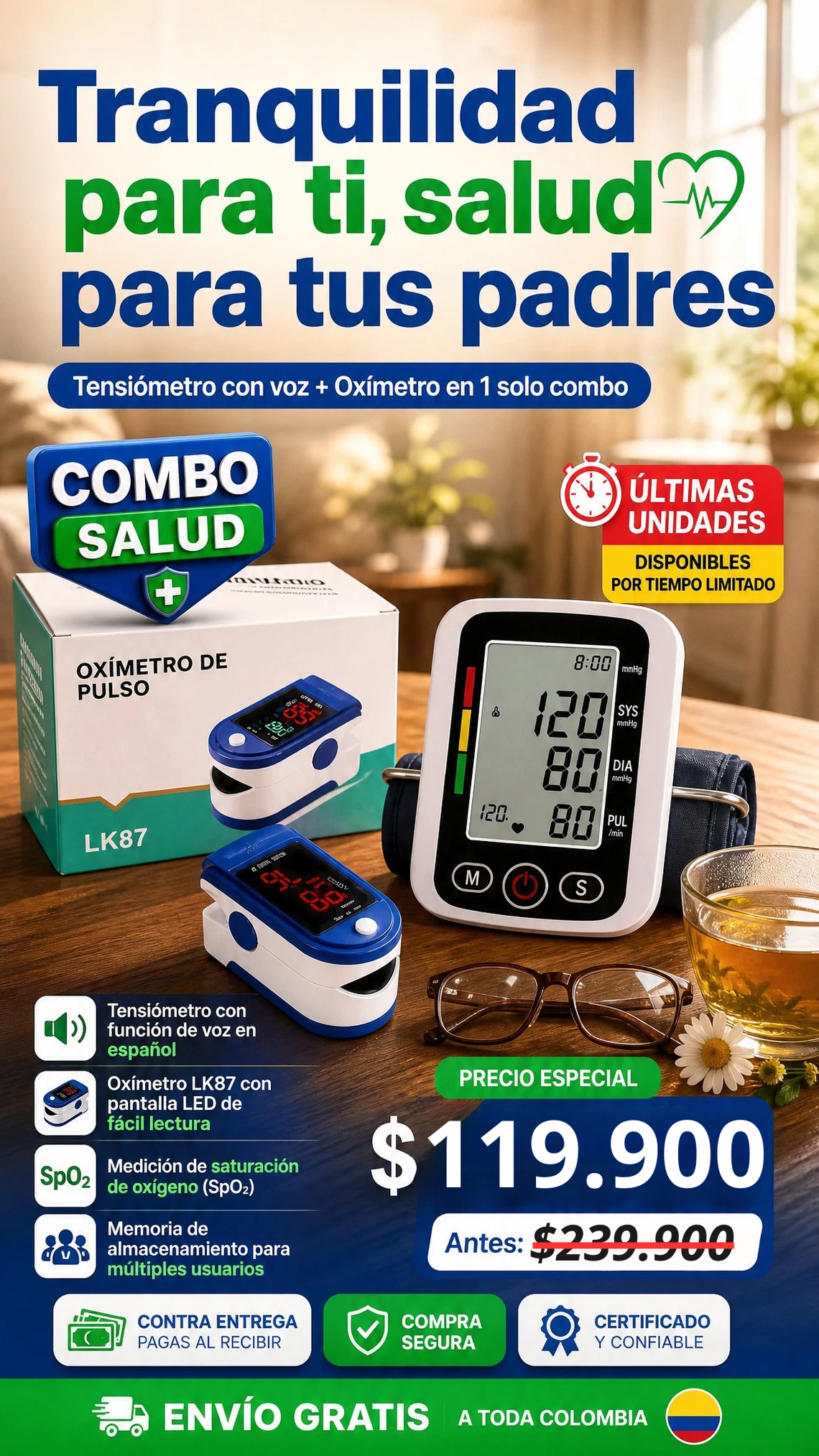Tensiómetro y Oxímetro LK87 Voz Español - 1